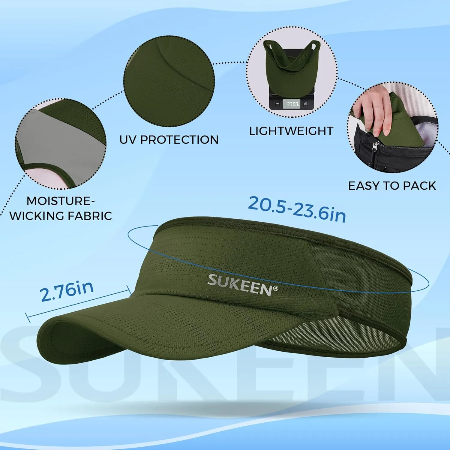 Sukeen Sports Sun Visor Men Women Lightweight Packable Cooling Stretchy Visor Hat for Running, Tennis, Golf