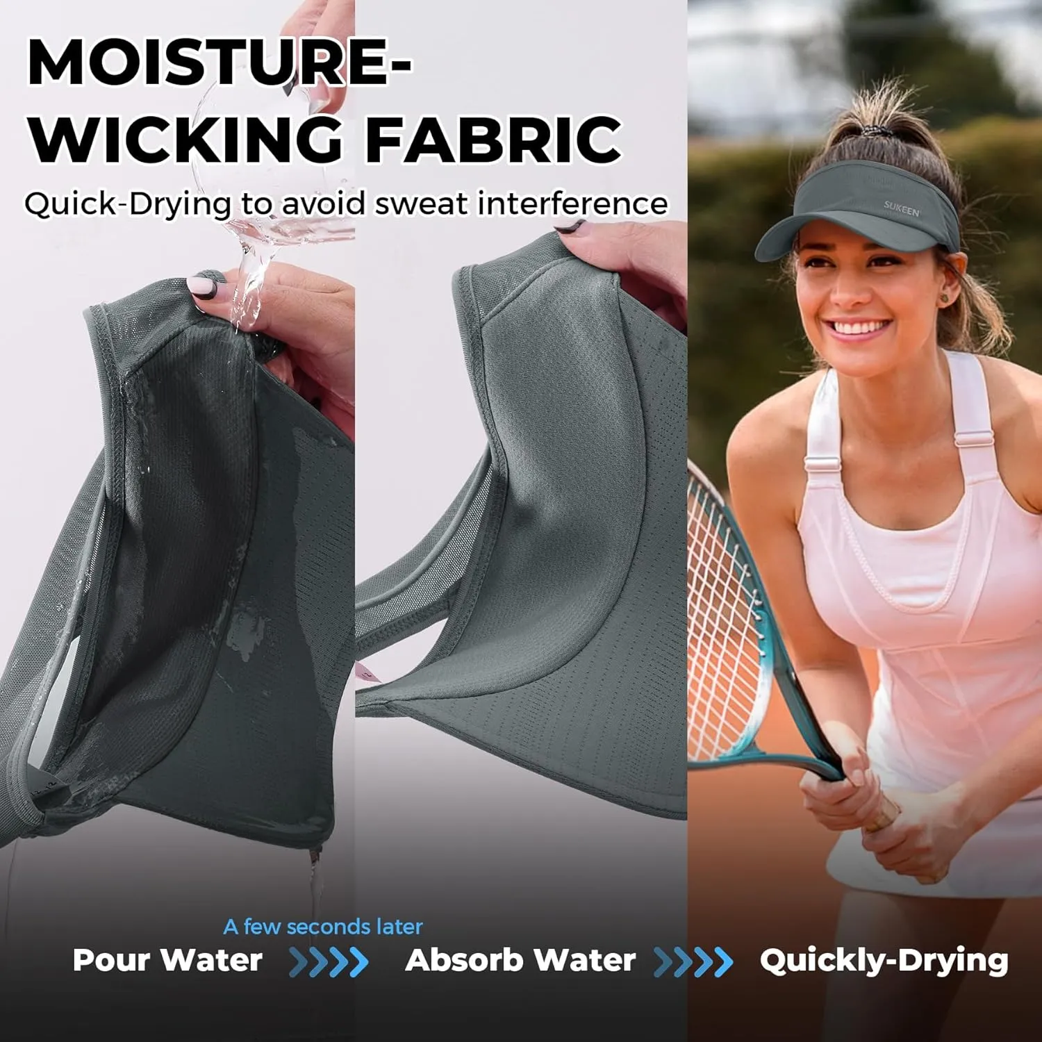 Sukeen Sports Sun Visor Men Women Lightweight Packable Cooling Stretchy Visor Hat for Running, Tennis, Golf