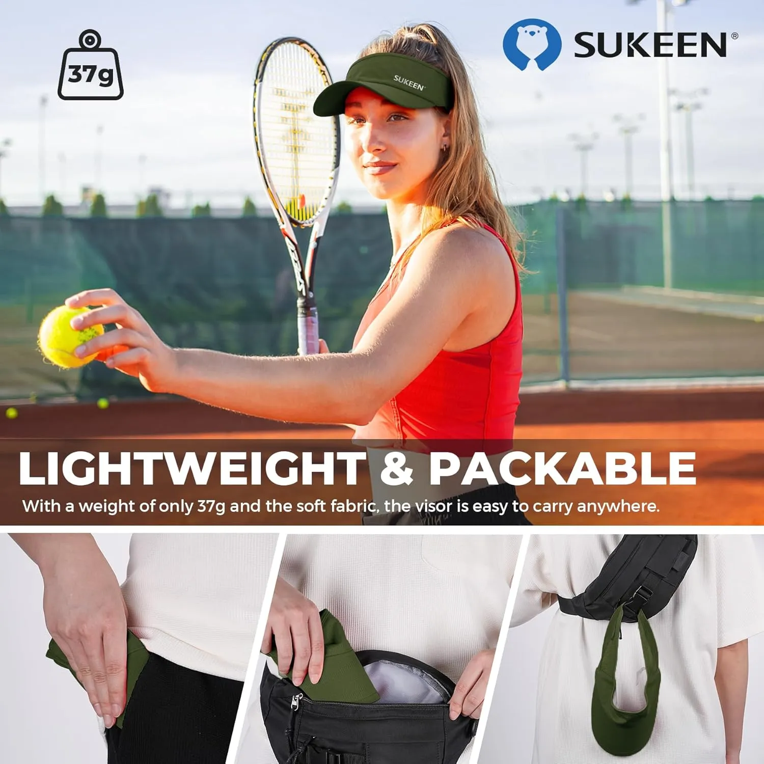 Sukeen Sports Sun Visor Men Women Lightweight Packable Cooling Stretchy Visor Hat for Running, Tennis, Golf