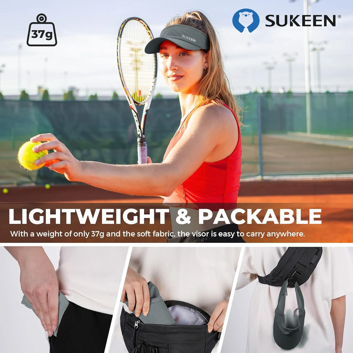Sukeen Sports Sun Visor Men Women Lightweight Packable Cooling Stretchy Visor Hat for Running, Tennis, Golf