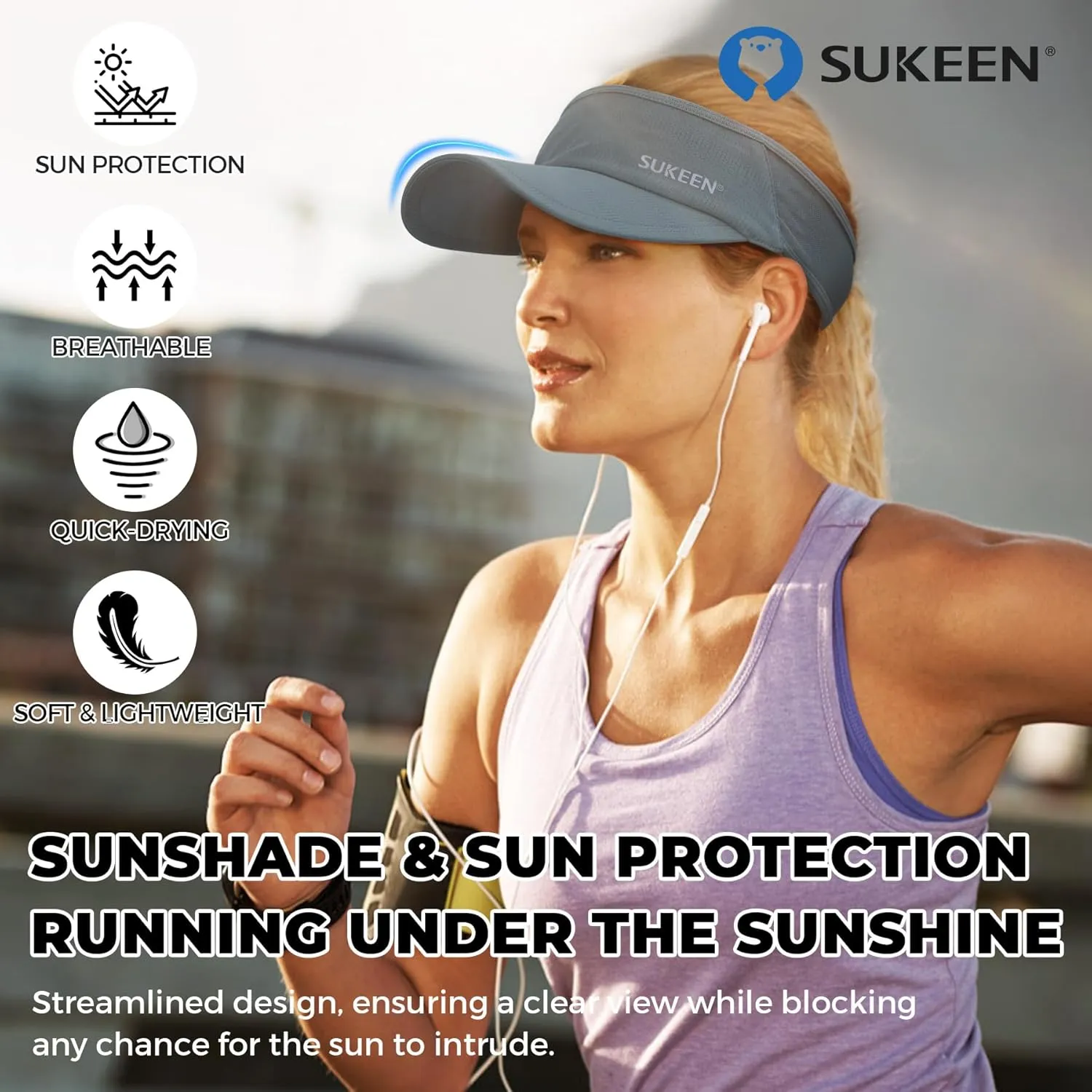 Sukeen Sports Sun Visor Men Women Lightweight Packable Cooling Stretchy Visor Hat for Running, Tennis, Golf