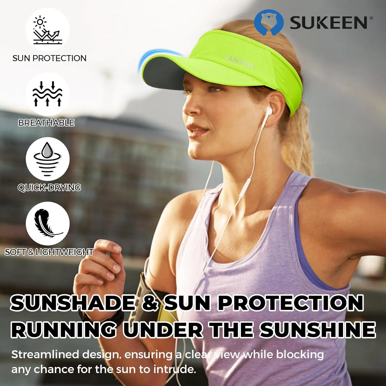 Sukeen Sports Sun Visor Men Women Lightweight Packable Cooling Stretchy Visor Hat for Running, Tennis, Golf