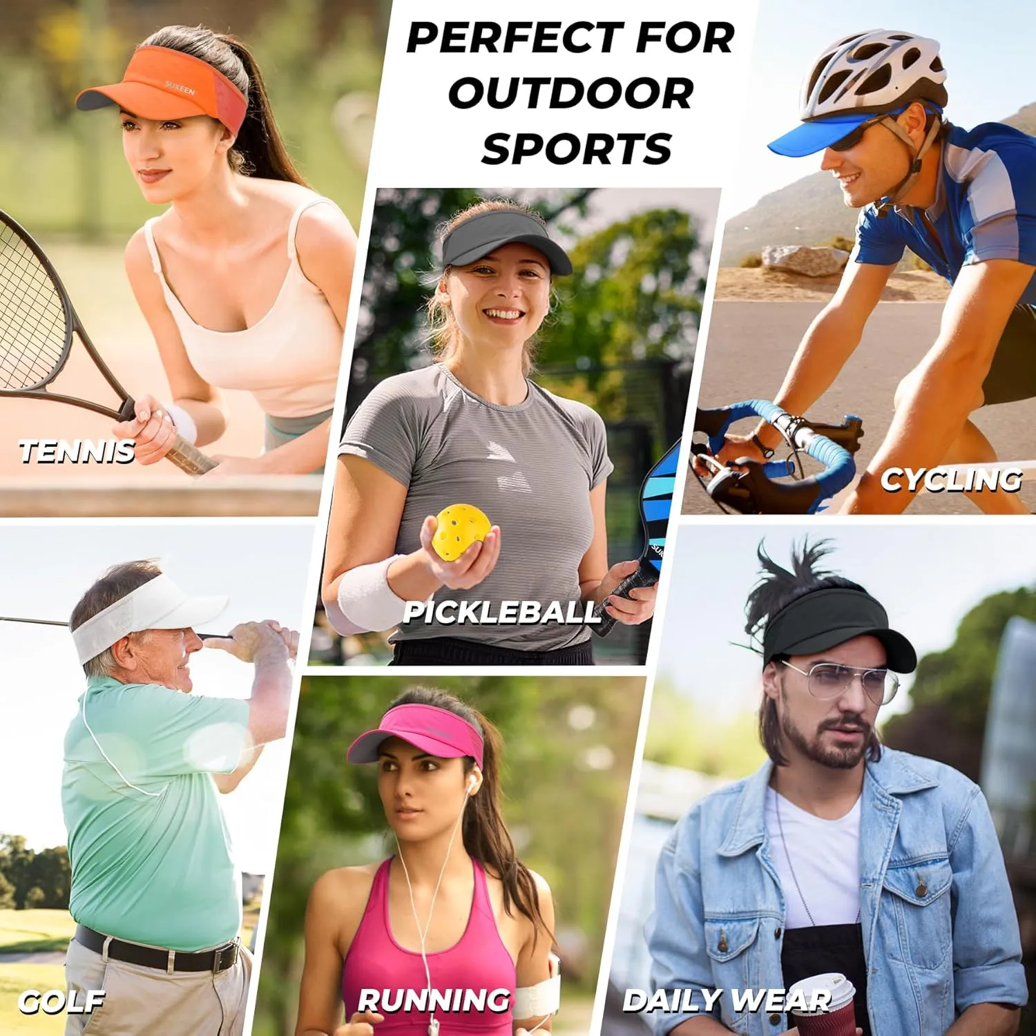 Sukeen Sports Sun Visor Men Women Lightweight Packable Cooling Stretchy Visor Hat for Running, Tennis, Golf