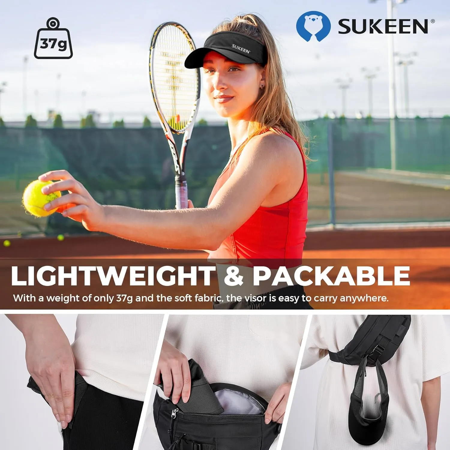 Sukeen Sports Sun Visor Men Women Lightweight Packable Cooling Stretchy Visor Hat for Running, Tennis, Golf
