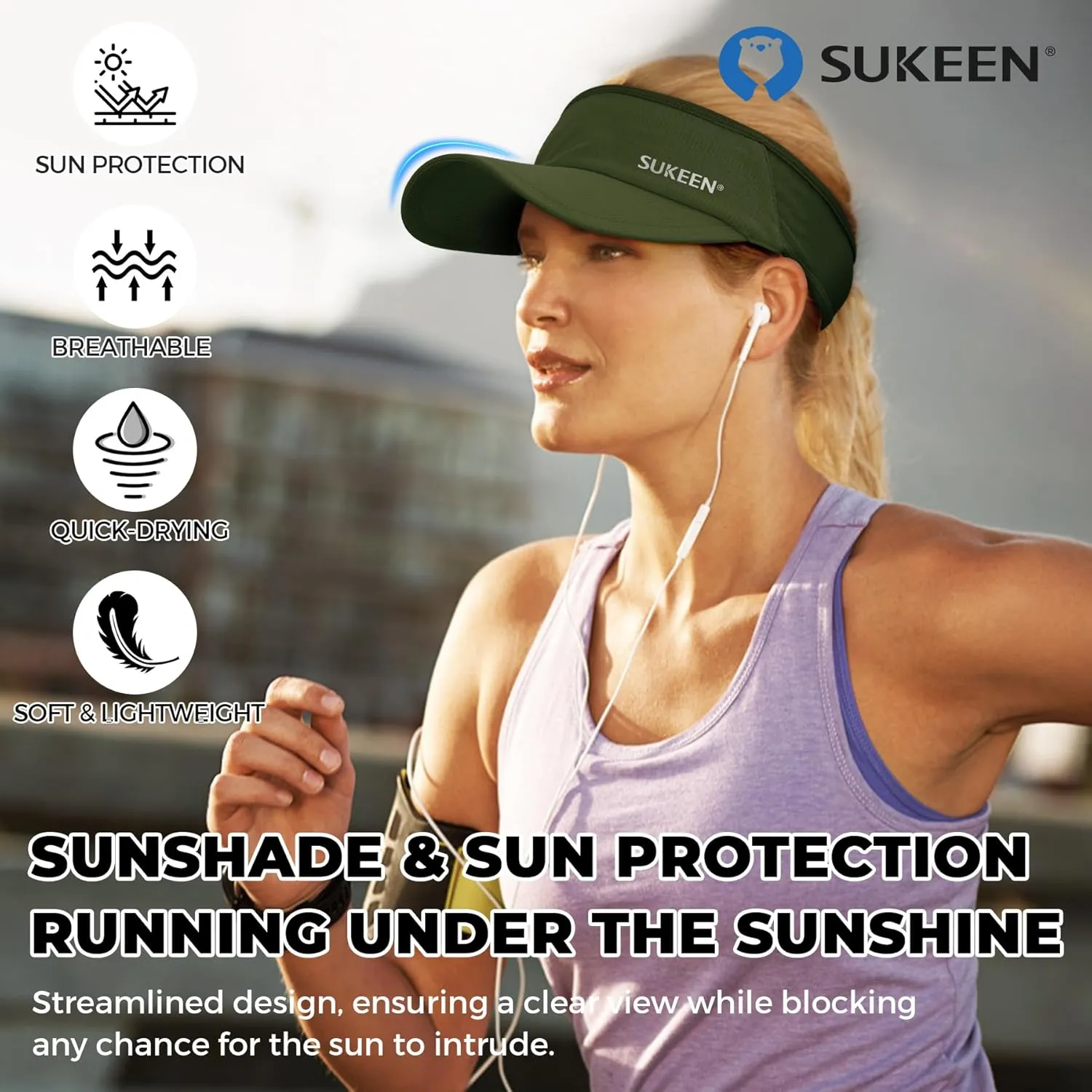 Sukeen Sports Sun Visor Men Women Lightweight Packable Cooling Stretchy Visor Hat for Running, Tennis, Golf