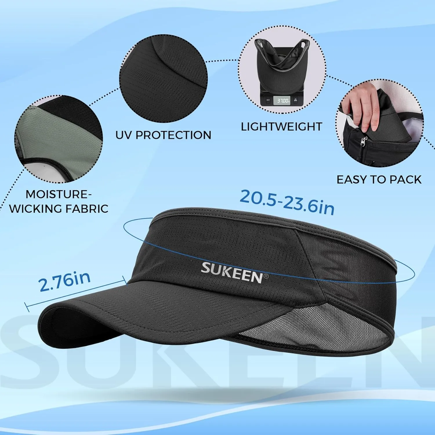 Sukeen Sports Sun Visor Men Women Lightweight Packable Cooling Stretchy Visor Hat for Running, Tennis, Golf