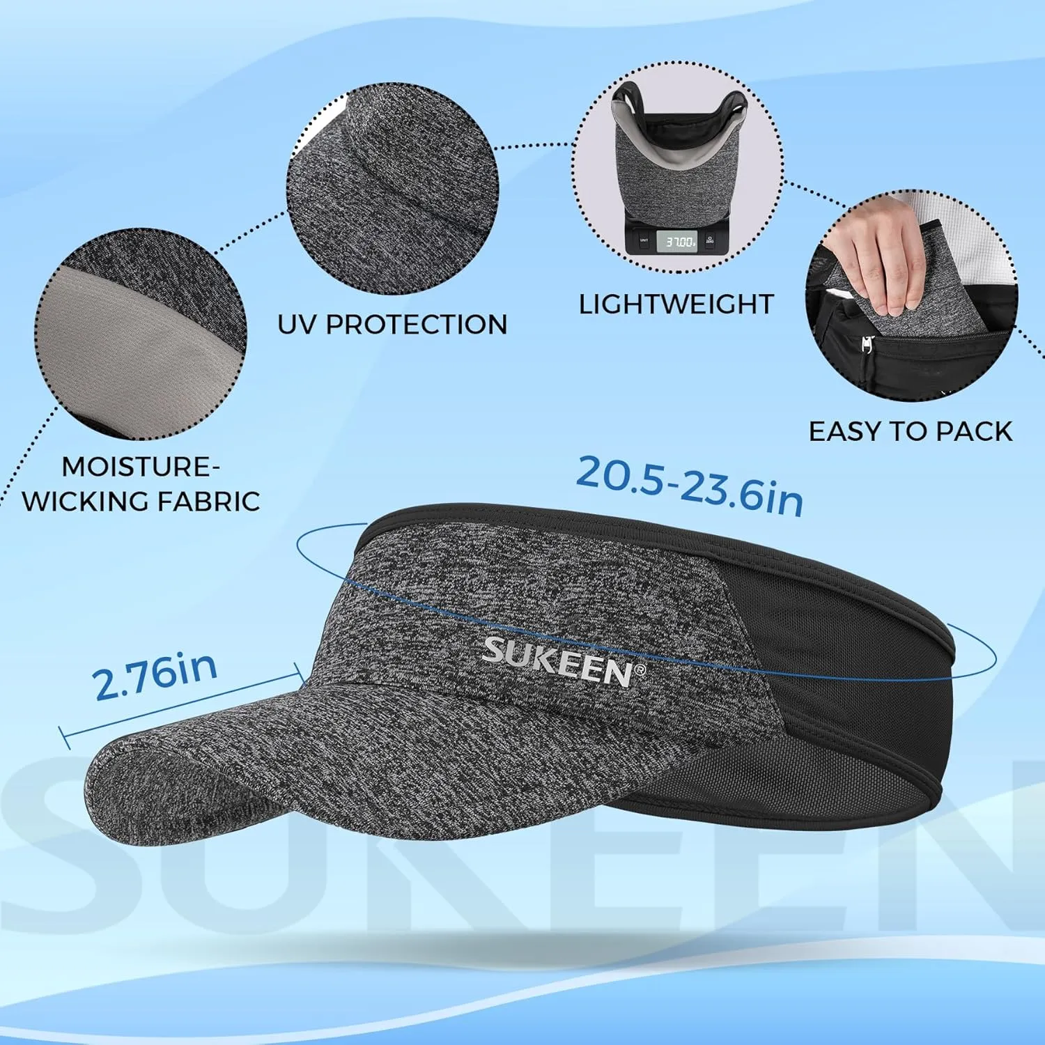 Sukeen Sports Sun Visor Men Women Lightweight Packable Cooling Stretchy Visor Hat for Running, Tennis, Golf