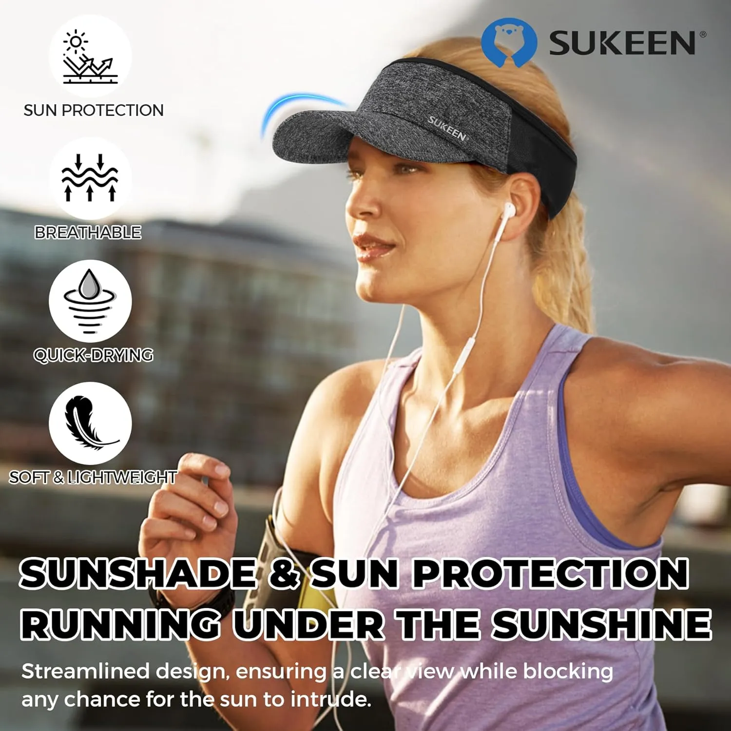 Sukeen Sports Sun Visor Men Women Lightweight Packable Cooling Stretchy Visor Hat for Running, Tennis, Golf