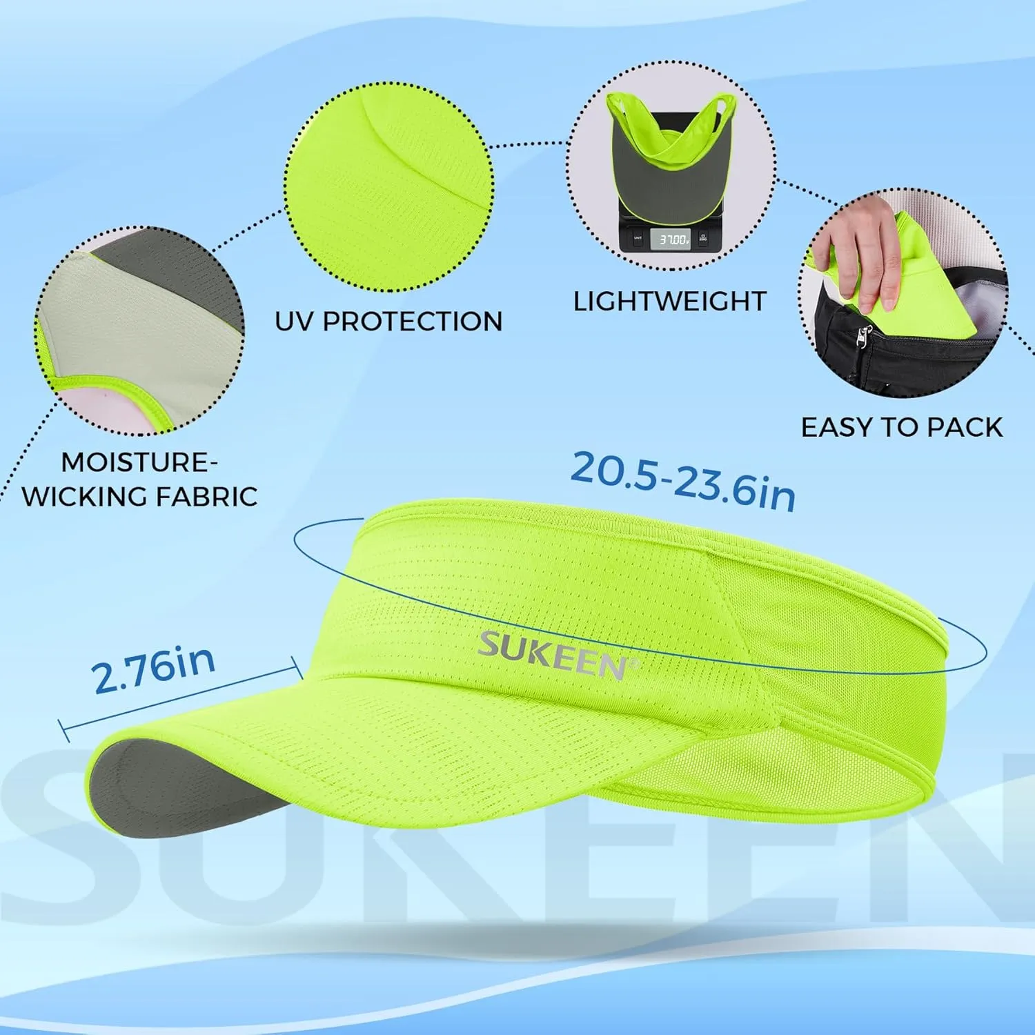 Sukeen Sports Sun Visor Men Women Lightweight Packable Cooling Stretchy Visor Hat for Running, Tennis, Golf