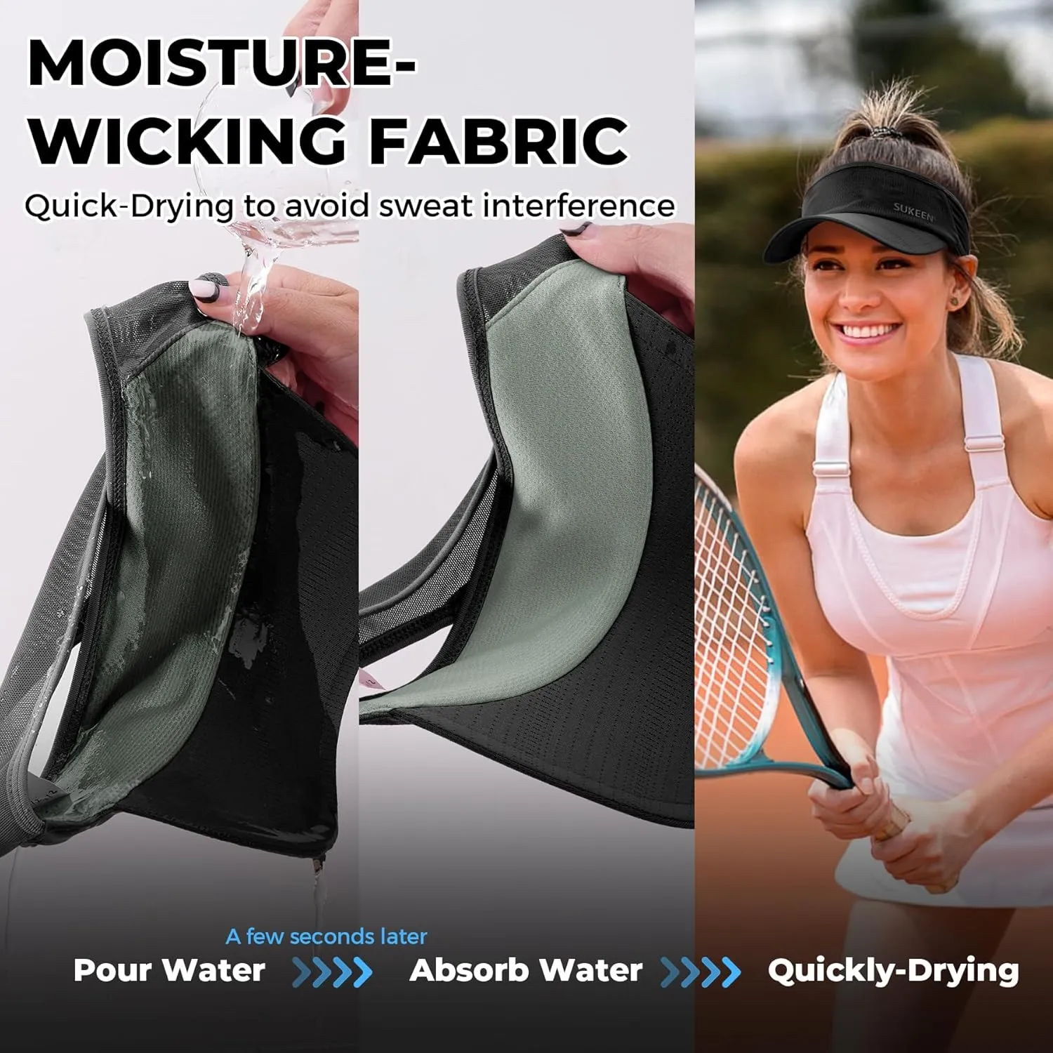 Sukeen Sports Sun Visor Men Women Lightweight Packable Cooling Stretchy Visor Hat for Running, Tennis, Golf
