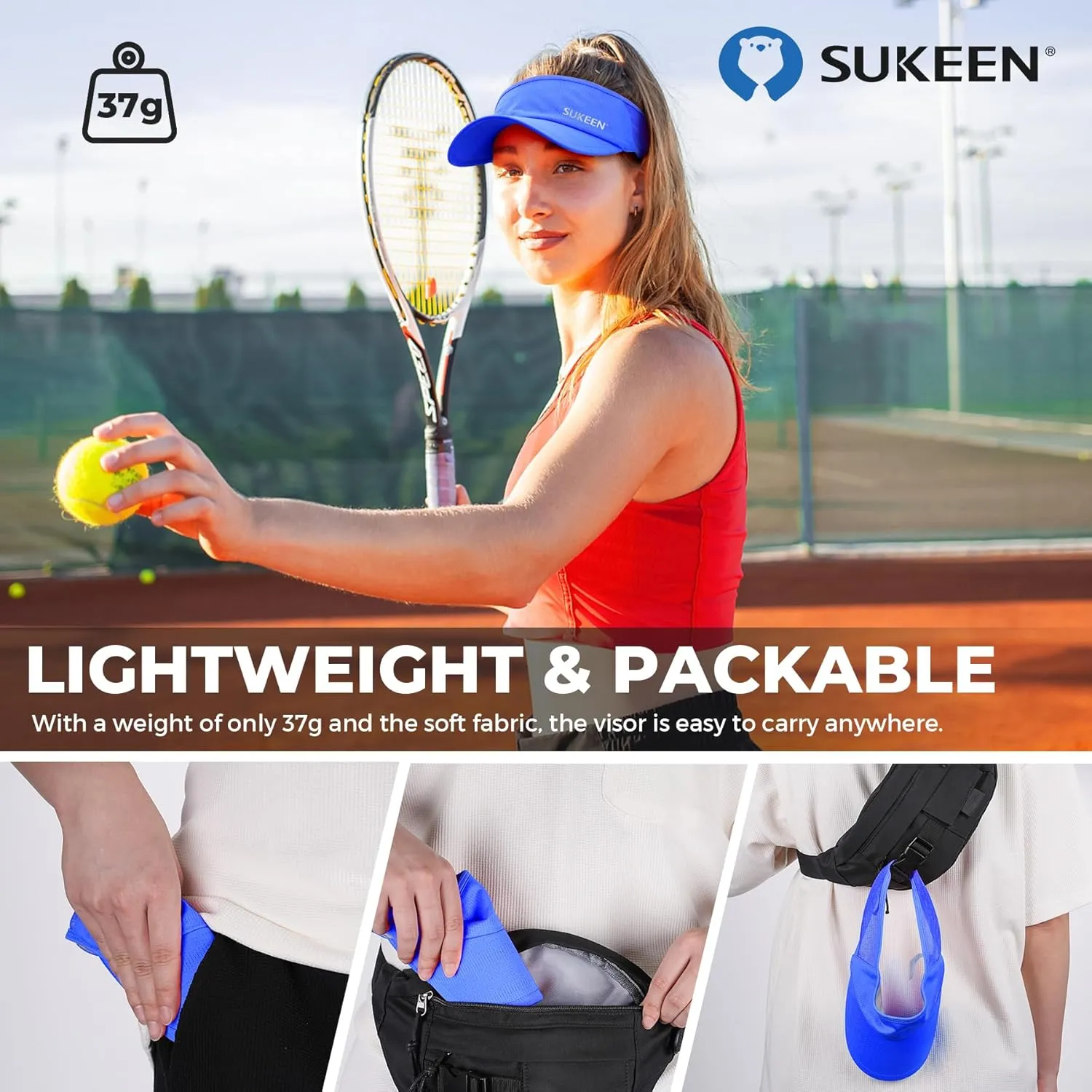 Sukeen Sports Sun Visor Men Women Lightweight Packable Cooling Stretchy Visor Hat for Running, Tennis, Golf