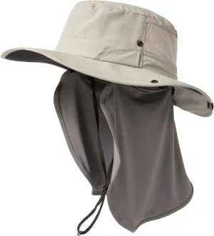 TOP-EX L/XL/XXL UV Protection Mens Sun Hat with Cooling Neck Flap Sunglass Lock Wide Brim Fishing Hats Waterproof & Packable