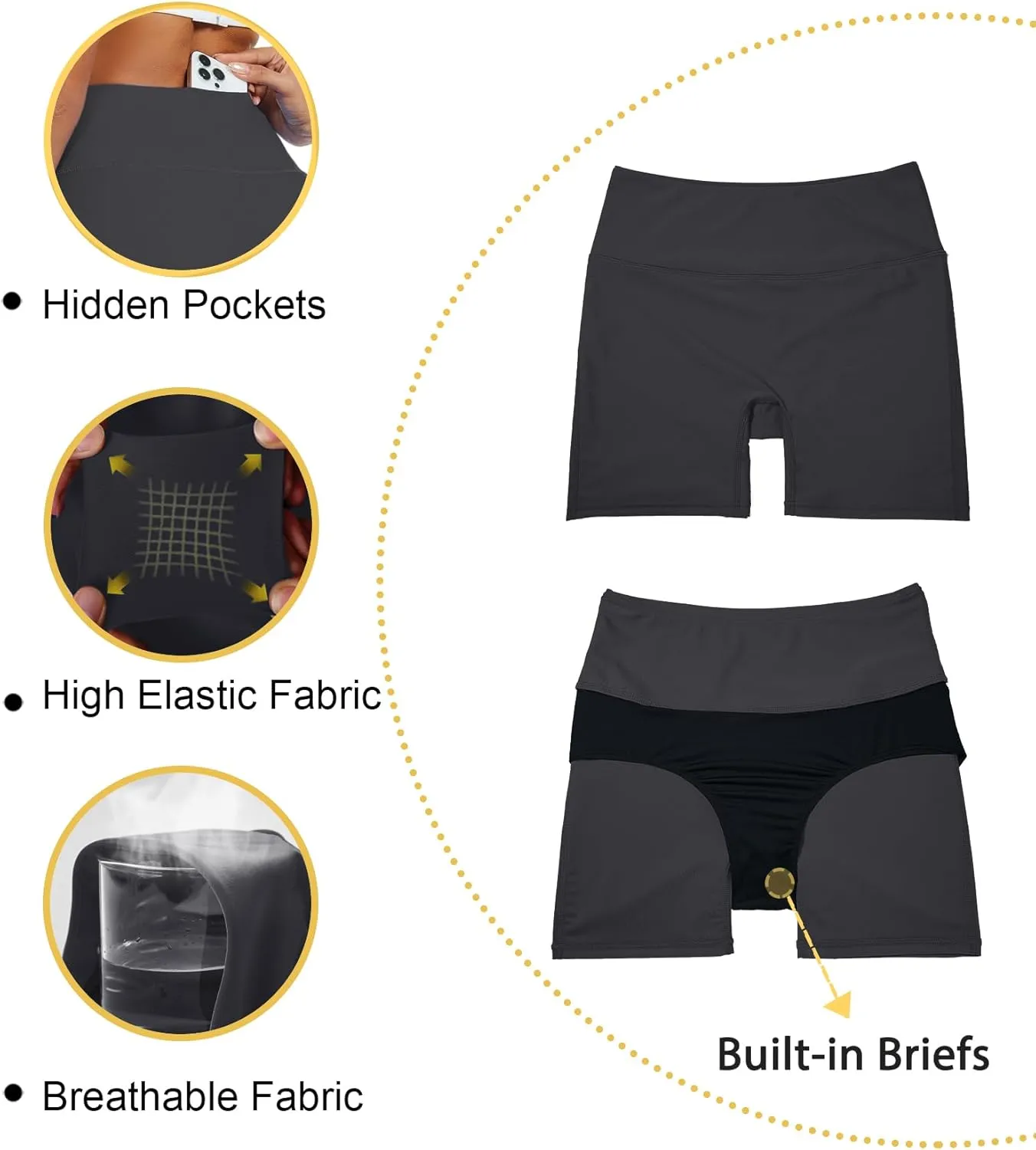 Tournesol Women's Swim Shorts High Waisted Bathing Suit Bottoms Seamless Swimsuit Boy Shorts with Pockets