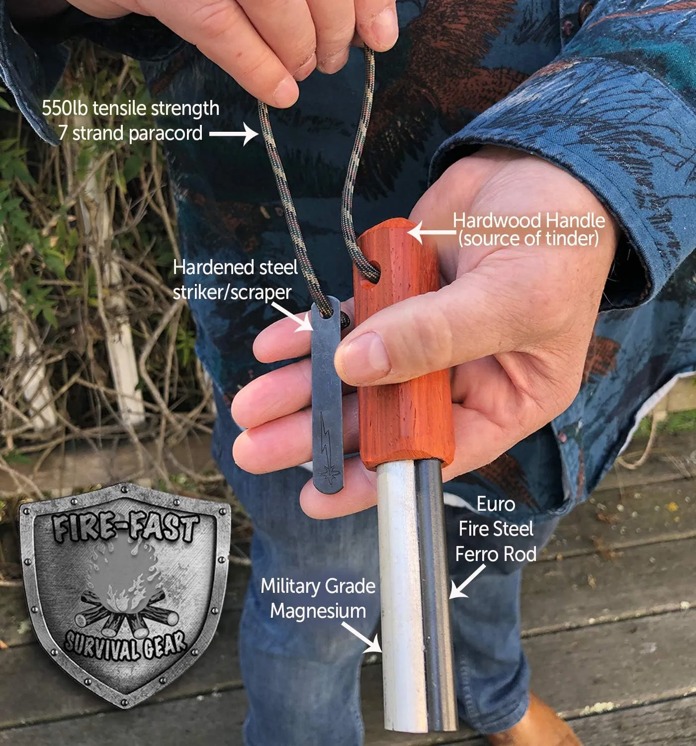 Trekker. Best Emergency Waterproof Survival Fire Starter. Magnesium and Euro Fire Steel Ferro Rod. Compact Durable Tool for Bushcraft, Camping, Backpacking, Hiking, Hunting, or Bug Out Bag