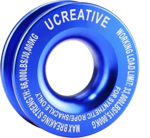 Ucreative Winch Snatch Recovery Ring 66,000 lbs for Soft Shackle and Synthetic Rope for ATV UTV SUV Truck Off-Road Vehicle Recovery (Blue)
