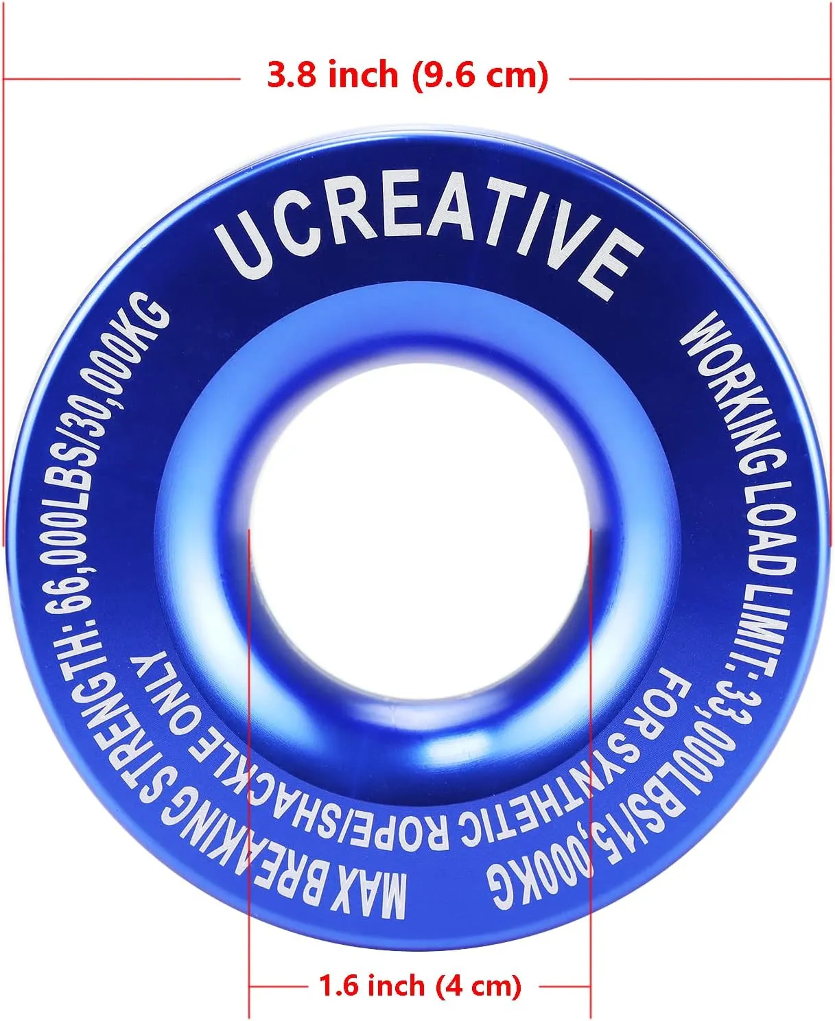 Ucreative Winch Snatch Recovery Ring 66,000 lbs for Soft Shackle and Synthetic Rope for ATV UTV SUV Truck Off-Road Vehicle Recovery (Blue)