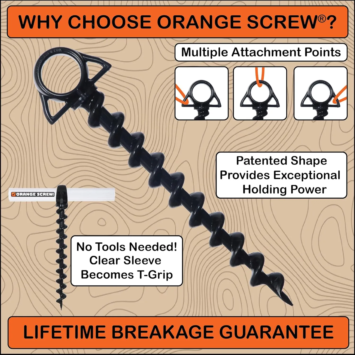 Ultimate Ground Anchors: Heavy Duty Screw-in Tent Stakes for High Wind, Sand, Canopies, and Camping - Made in USA, 100% Recycled, Included T-Grip Tool - (Large, 2 Pack)