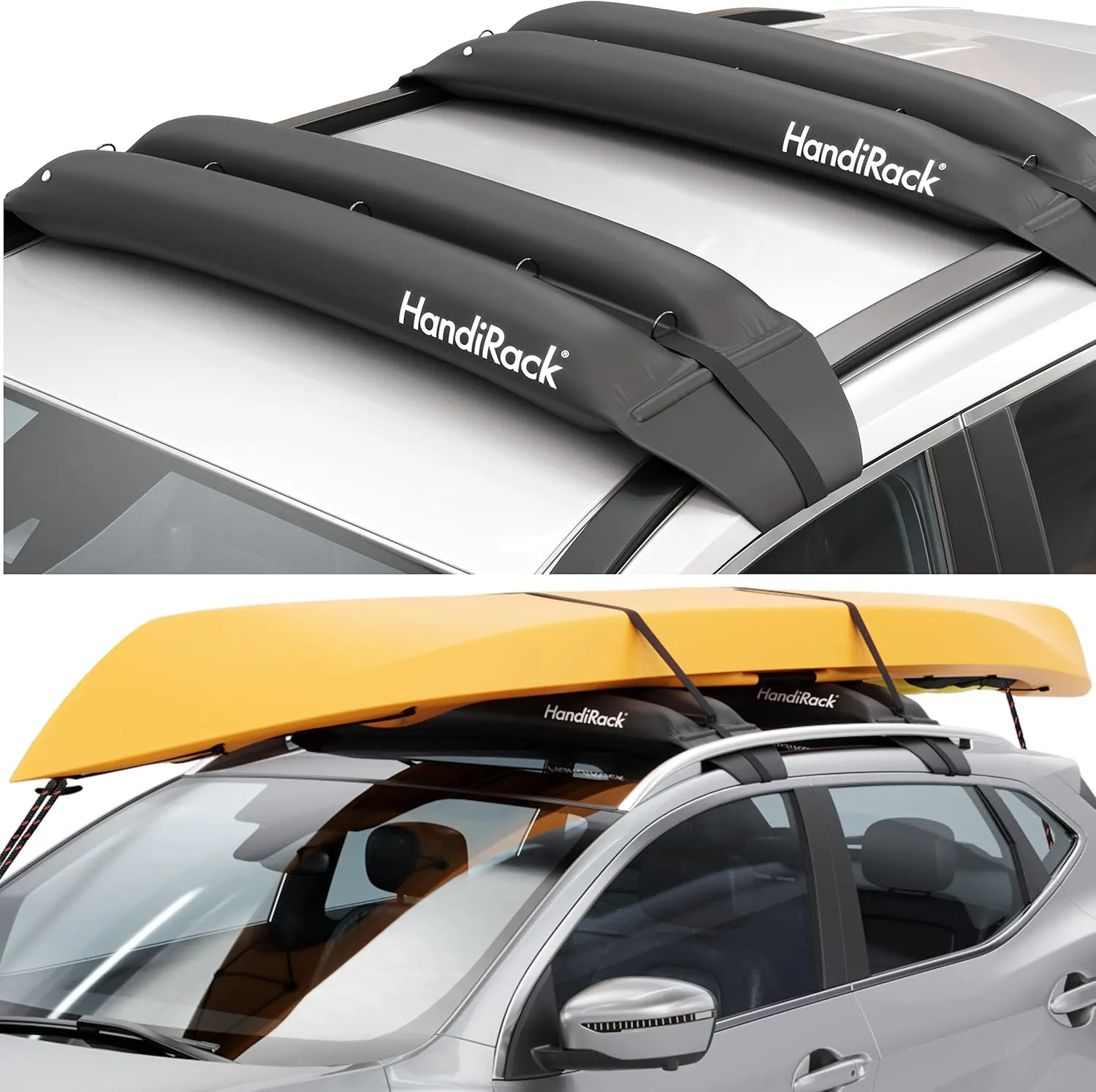 Universal Inflatable Soft Roof Rack Bars (Pair); Tie-Downs and Bow and Stern Lines Included; Carrier for Kayaks, Canoes, Surfboards and SUPs; Fits Cars and SUVs