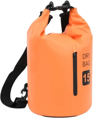Waterproof Dry Bag with Zipper for Outdoor Adventures, 4 Gallon Capacity, Lightweight PVC, Orange and Black