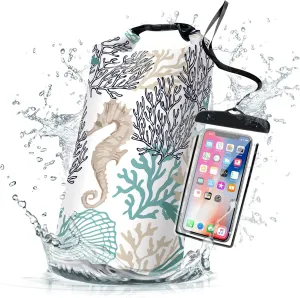 Waterproof Dry Bag,Roll Top Sea Turtle Starfish Coral Small Waterproof Backpack 5L/10L/20L Floating Lightweight Bags for Kayaking, Boating, Fishing, Swimming Camping with Waterproof Phone Case