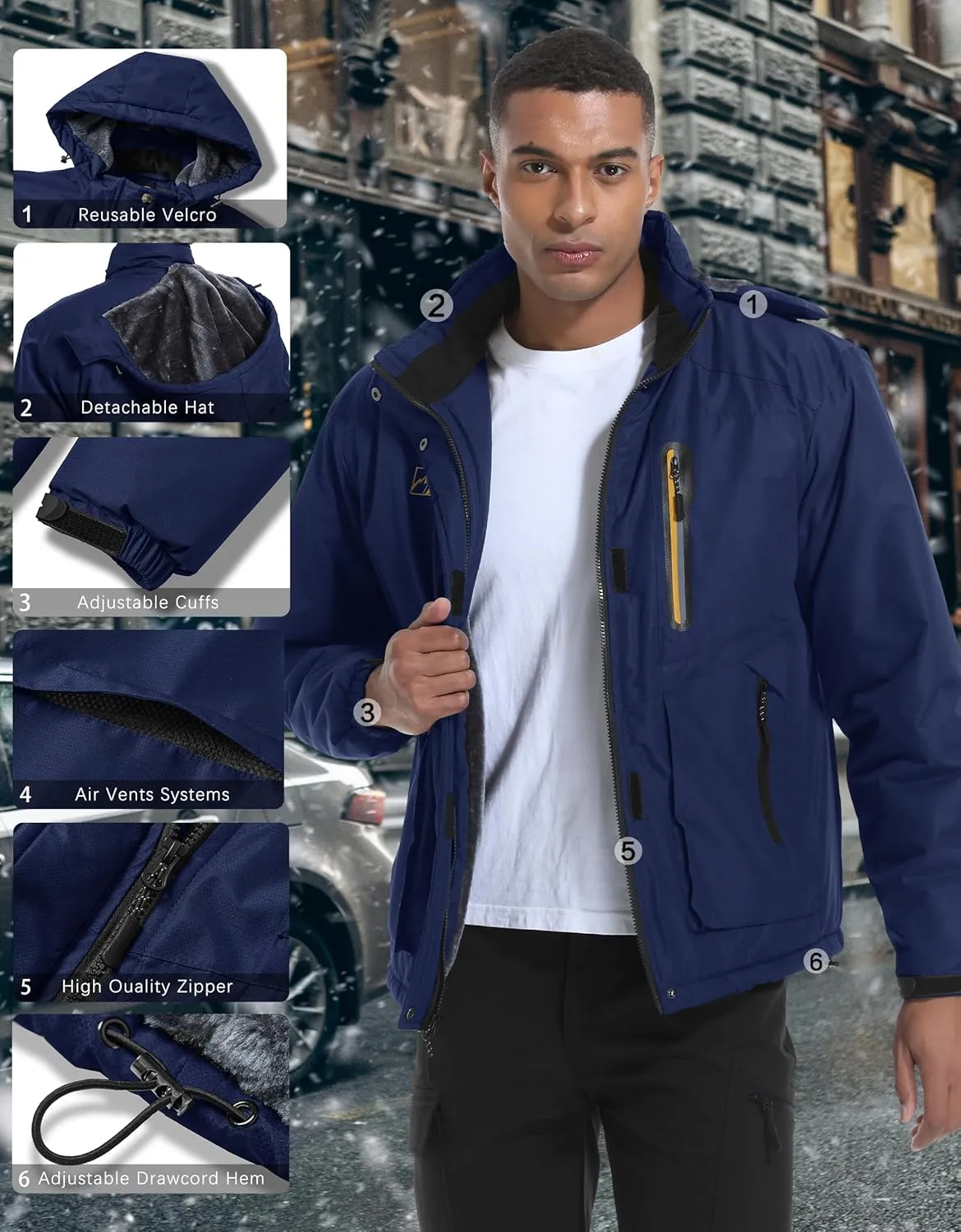 WENRONSTA Men's Ski Snow Jacket Winter Coat Warm Waterproof Windbreaker Mountain Snowboarding Hooded Hiking Traval