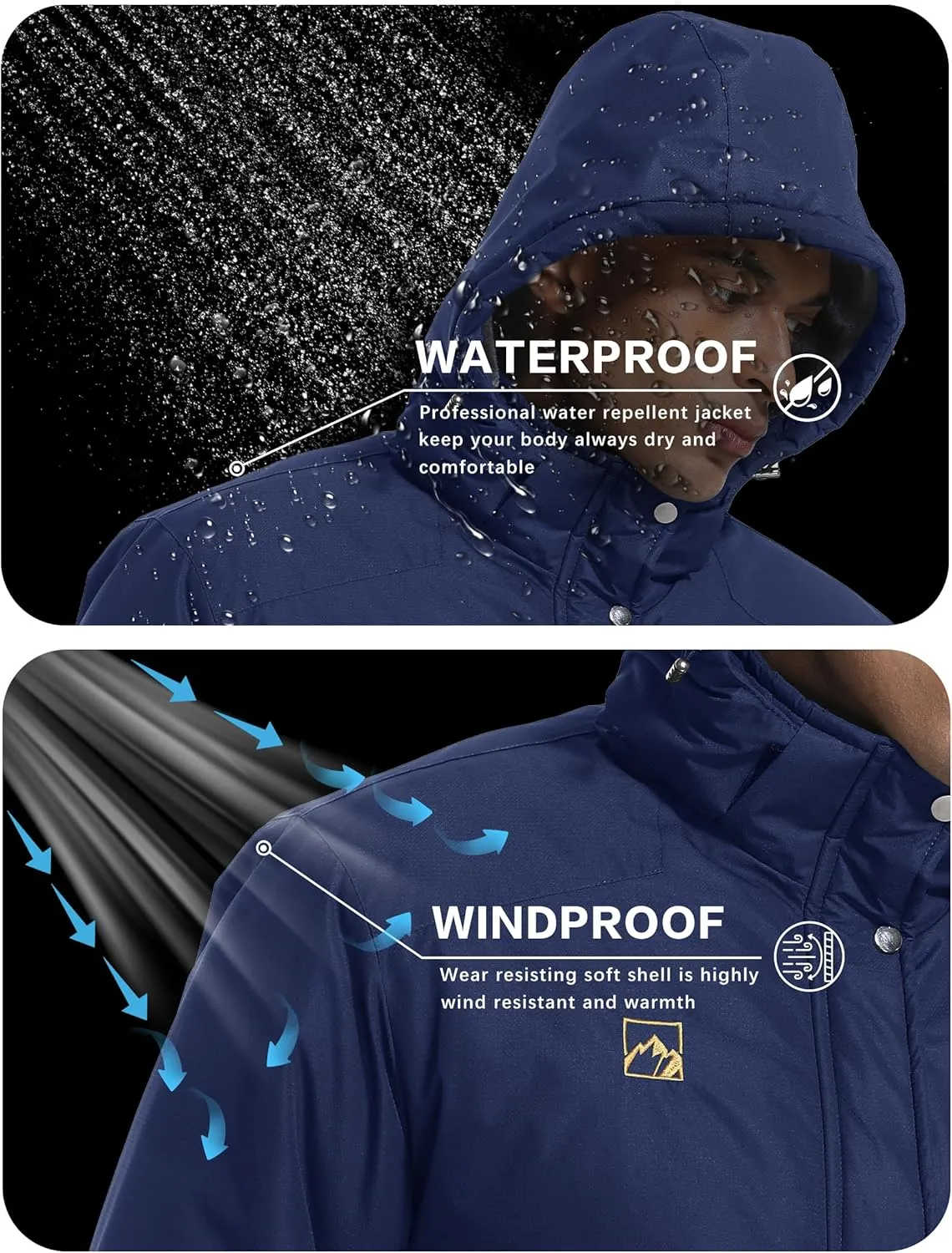 WENRONSTA Men's Ski Snow Jacket Winter Coat Warm Waterproof Windbreaker Mountain Snowboarding Hooded Hiking Traval