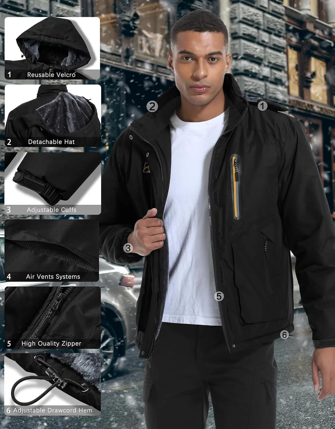 WENRONSTA Men's Ski Snow Jacket Winter Coat Warm Waterproof Windbreaker Mountain Snowboarding Hooded Hiking Traval