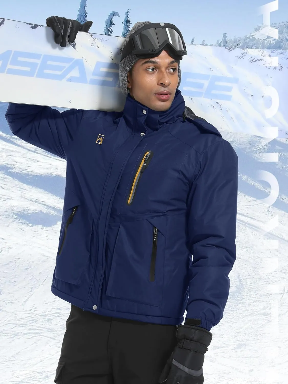 WENRONSTA Men's Ski Snow Jacket Winter Coat Warm Waterproof Windbreaker Mountain Snowboarding Hooded Hiking Traval