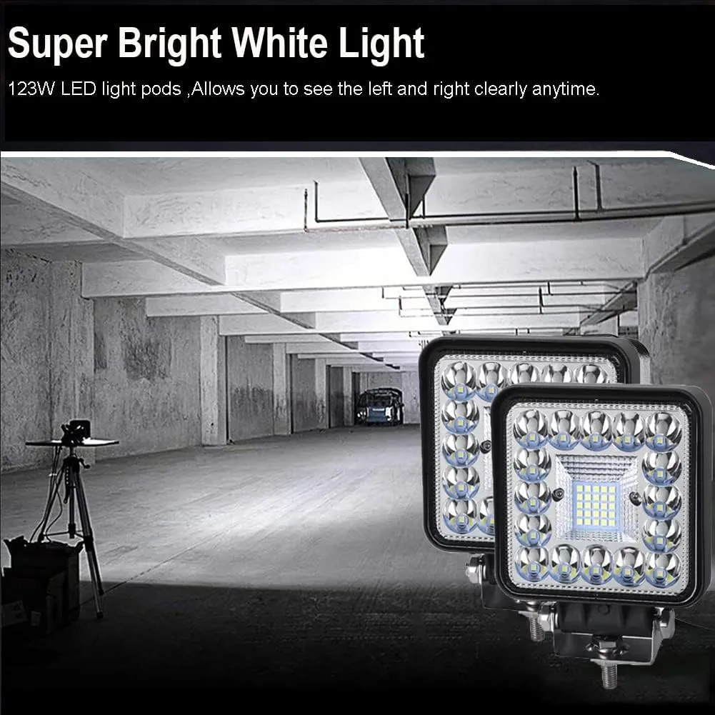 WINBANG LED Tractor Work Lights,4 Inch LED Pods Lights 123W Square 12V 24V Spot Beam Off-Road Driving Fog Light Work Light Bar for Truck Pickup SUV ATV UTV Tractor (10PCS)