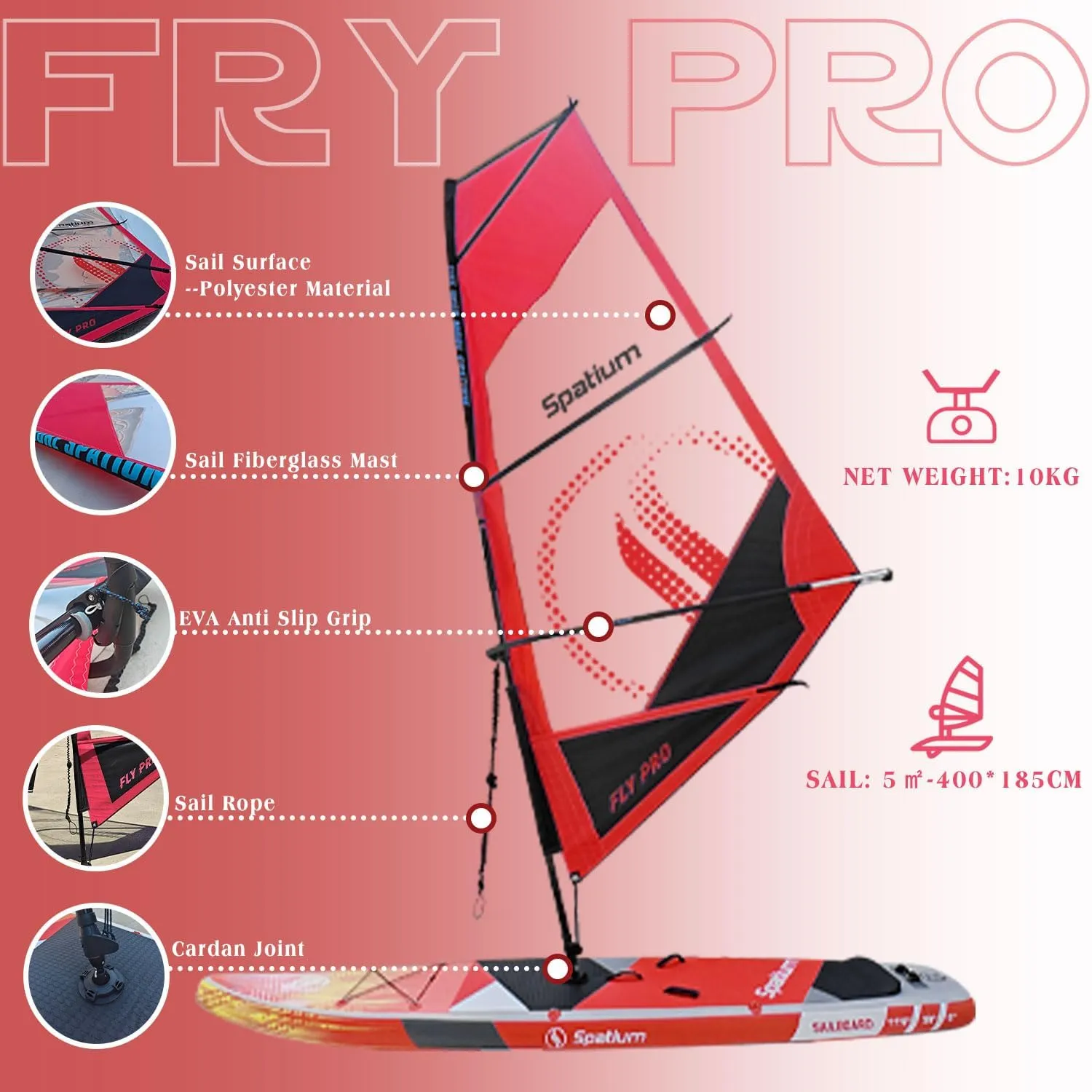 Windsurfing Sail with Inflatable Surfing Boards SUP Windsurf Paddle Board SUP Windsurfer Inflatable Windsurf Sail5m 400 * 185cm Inflatable Windsurfing Board and Sail for Fun Water Sports