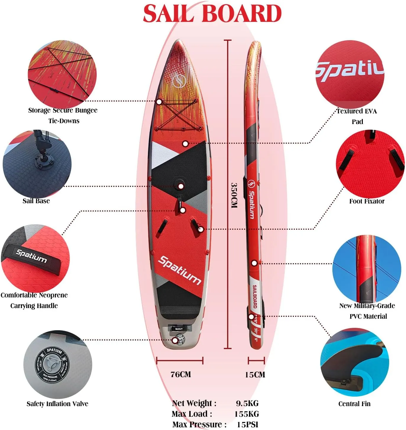 Windsurfing Sail with Inflatable Surfing Boards SUP Windsurf Paddle Board SUP Windsurfer Inflatable Windsurf Sail5m 400 * 185cm Inflatable Windsurfing Board and Sail for Fun Water Sports