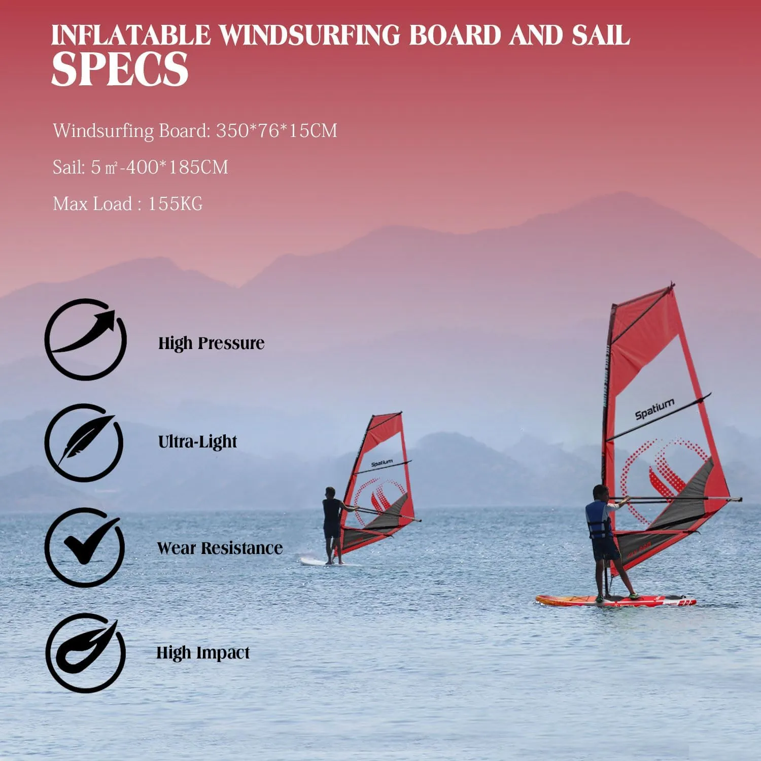 Windsurfing Sail with Inflatable Surfing Boards SUP Windsurf Paddle Board SUP Windsurfer Inflatable Windsurf Sail5m 400 * 185cm Inflatable Windsurfing Board and Sail for Fun Water Sports