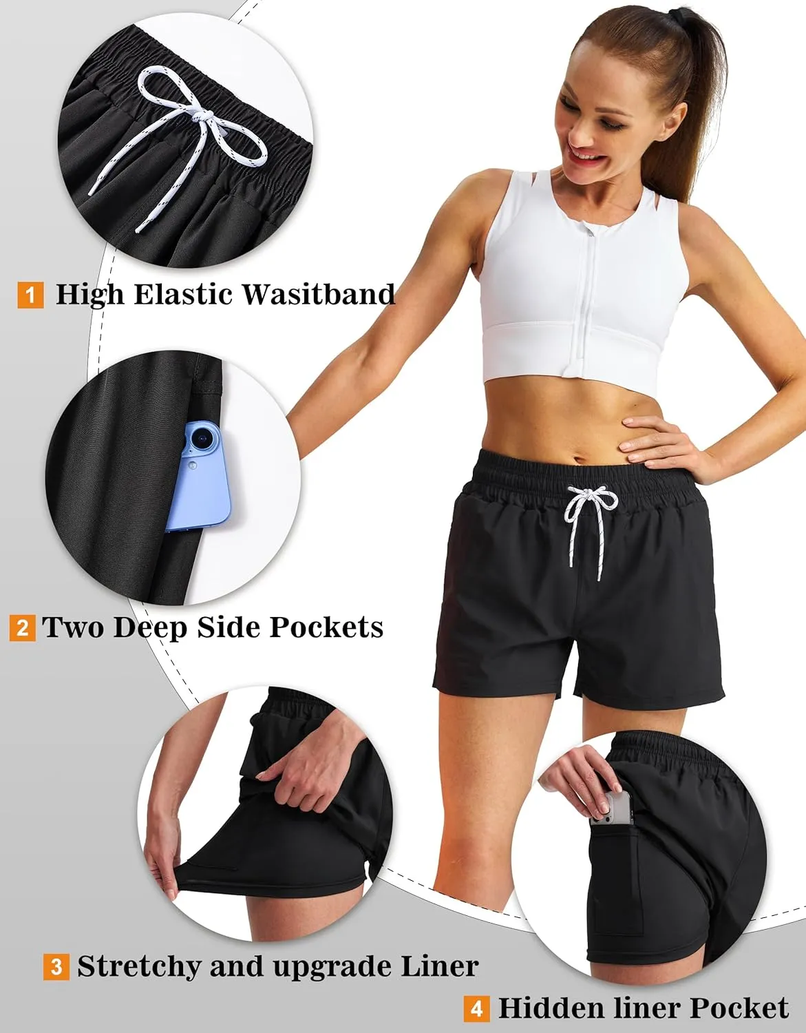 Women's 3''/5''/7'' Swim Board Shorts Quick Dry Beach Shorts with Liner Pockets Swimsuits Bottoms Trunks for Women