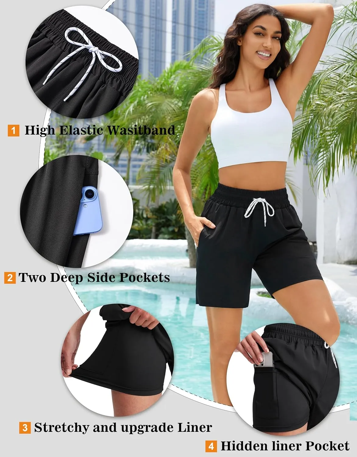 Women's 3''/5''/7'' Swim Board Shorts Quick Dry Beach Shorts with Liner Pockets Swimsuits Bottoms Trunks for Women