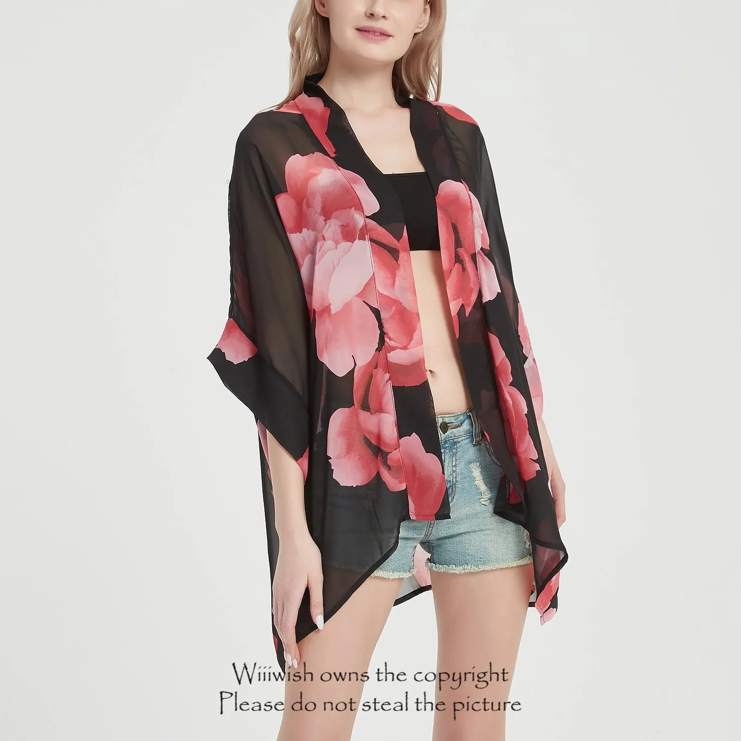 Women's Kimono Cardigans Camouflage Sheer Chiffon Blouse Boho Wrap Casual Coverup Loose Tops