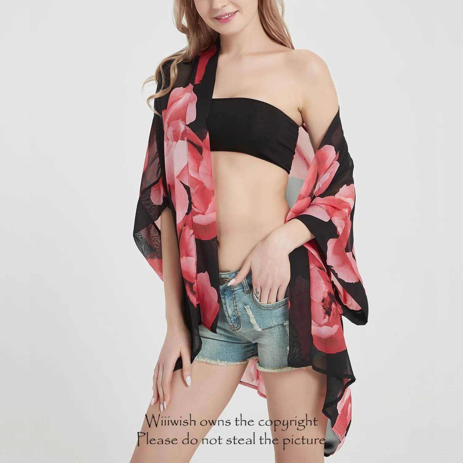 Women's Kimono Cardigans Camouflage Sheer Chiffon Blouse Boho Wrap Casual Coverup Loose Tops