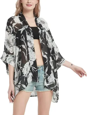 Women's Kimono Cardigans Camouflage Sheer Chiffon Blouse Boho Wrap Casual Coverup Loose Tops
