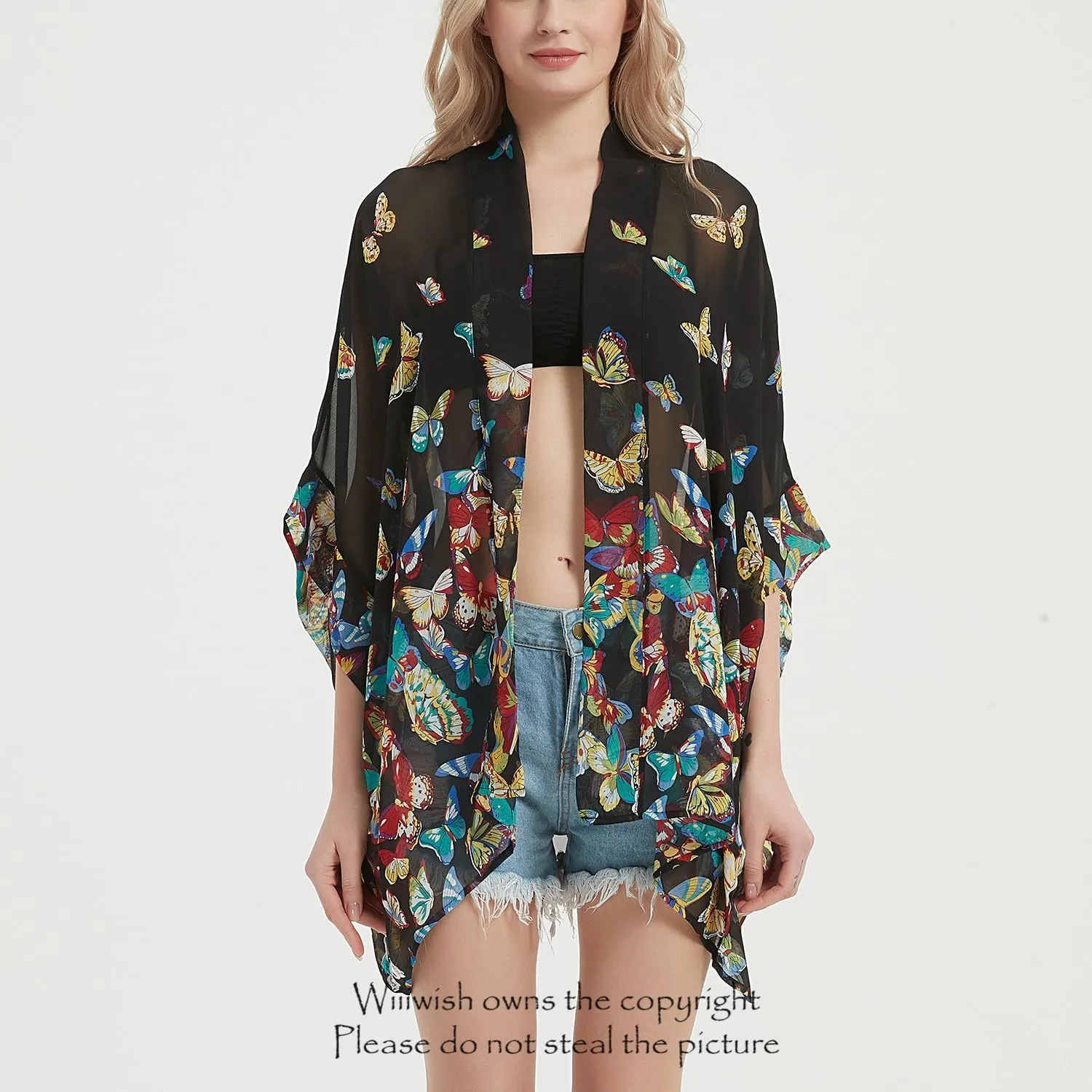 Women's Kimono Cardigans Camouflage Sheer Chiffon Blouse Boho Wrap Casual Coverup Loose Tops