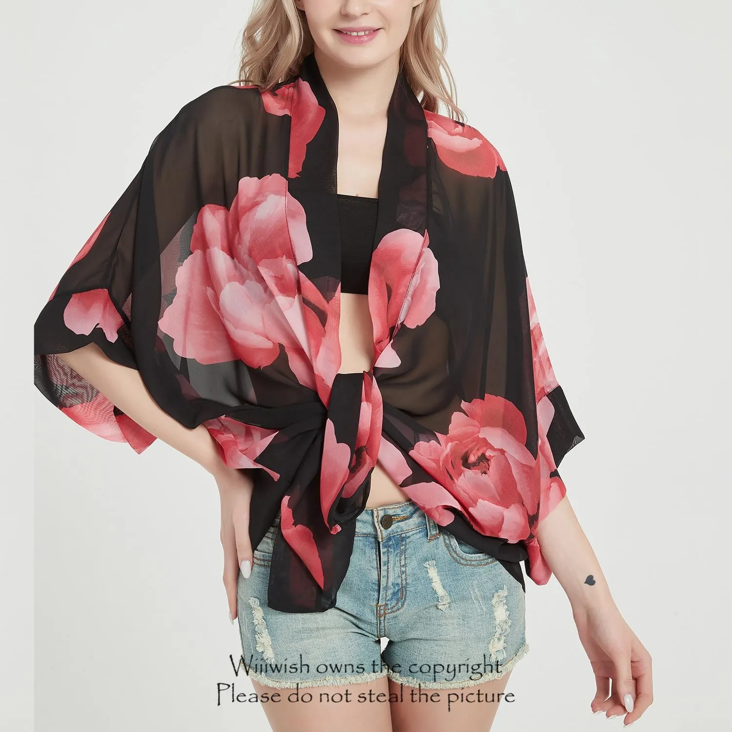 Women's Kimono Cardigans Camouflage Sheer Chiffon Blouse Boho Wrap Casual Coverup Loose Tops