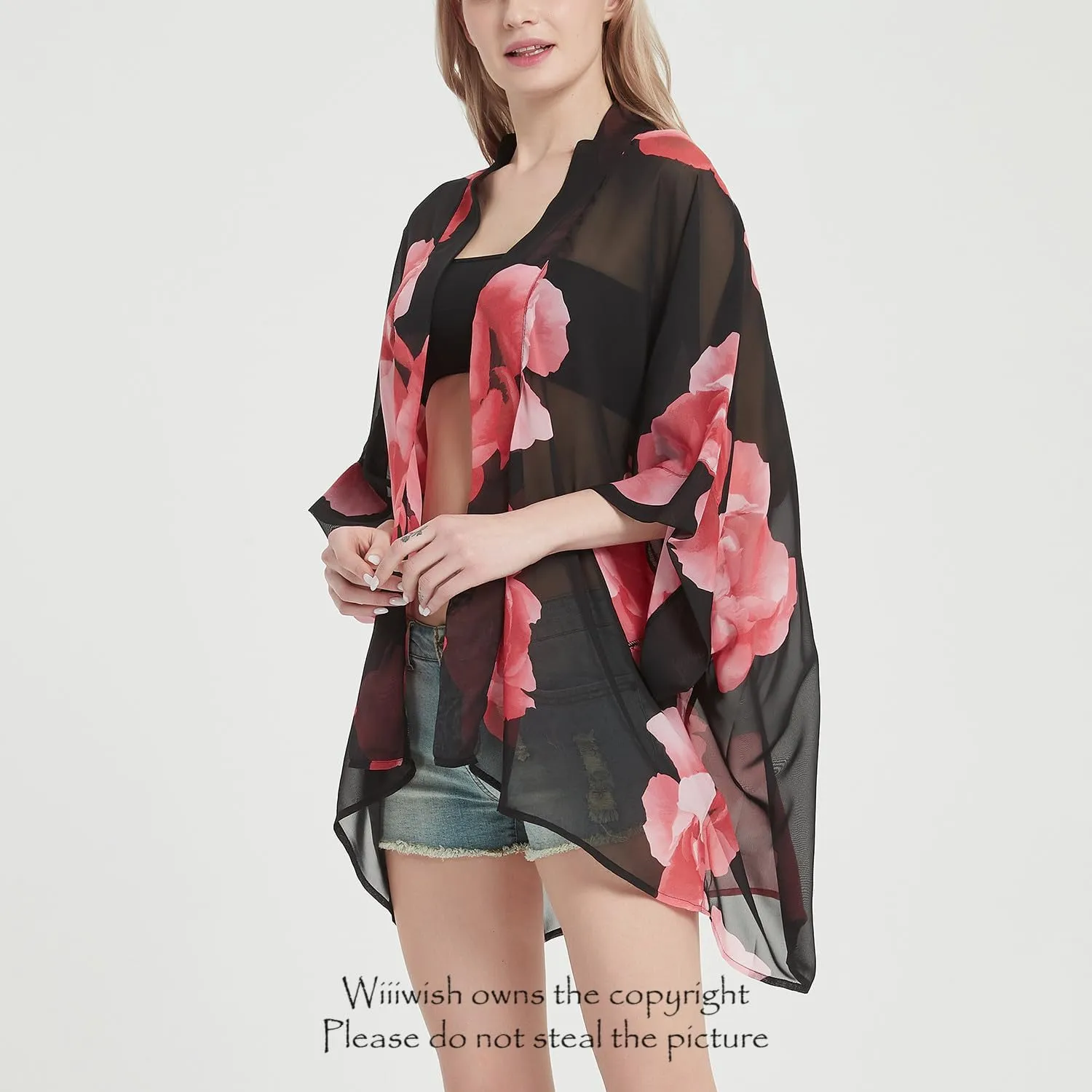 Women's Kimono Cardigans Camouflage Sheer Chiffon Blouse Boho Wrap Casual Coverup Loose Tops