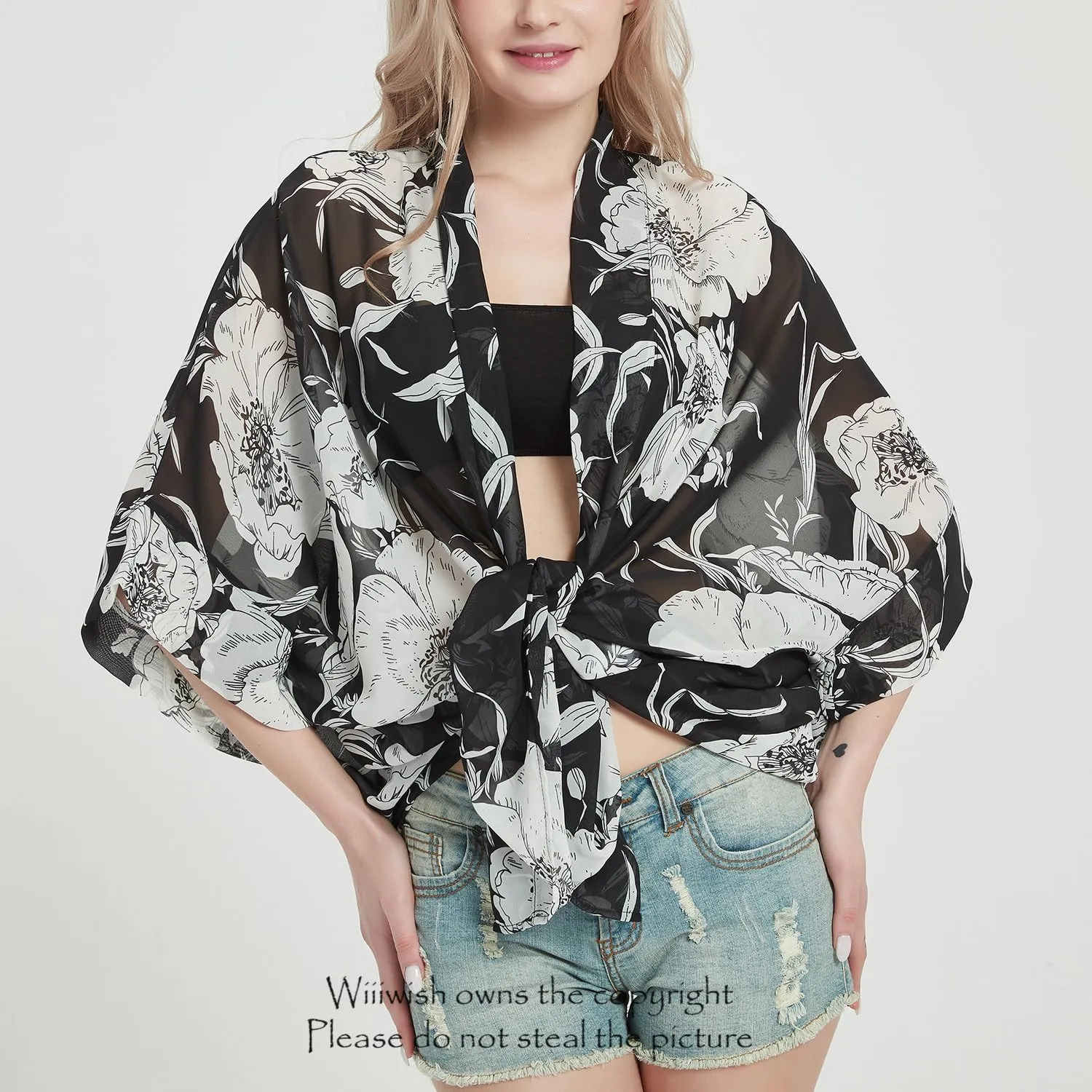 Women's Kimono Cardigans Camouflage Sheer Chiffon Blouse Boho Wrap Casual Coverup Loose Tops