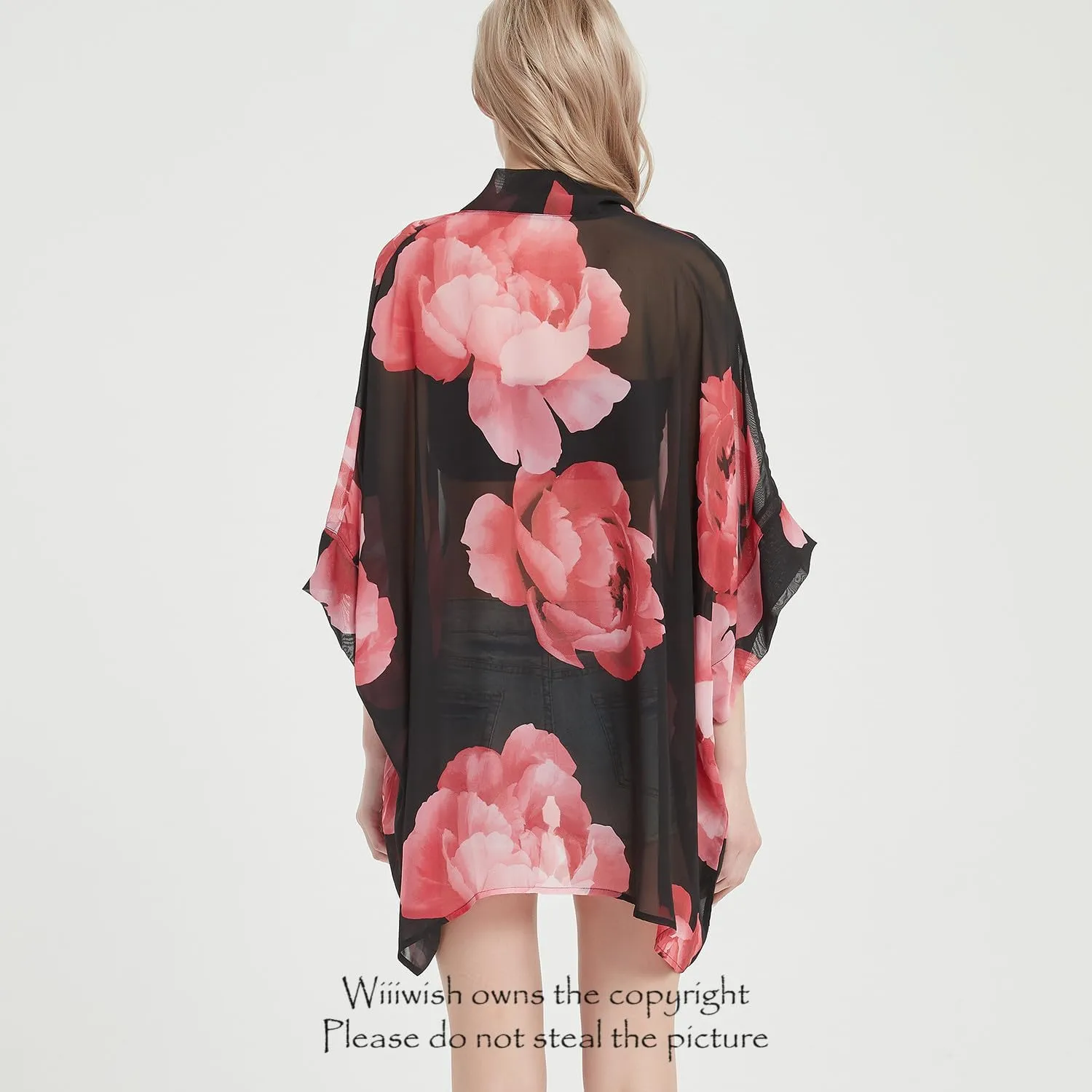 Women's Kimono Cardigans Camouflage Sheer Chiffon Blouse Boho Wrap Casual Coverup Loose Tops
