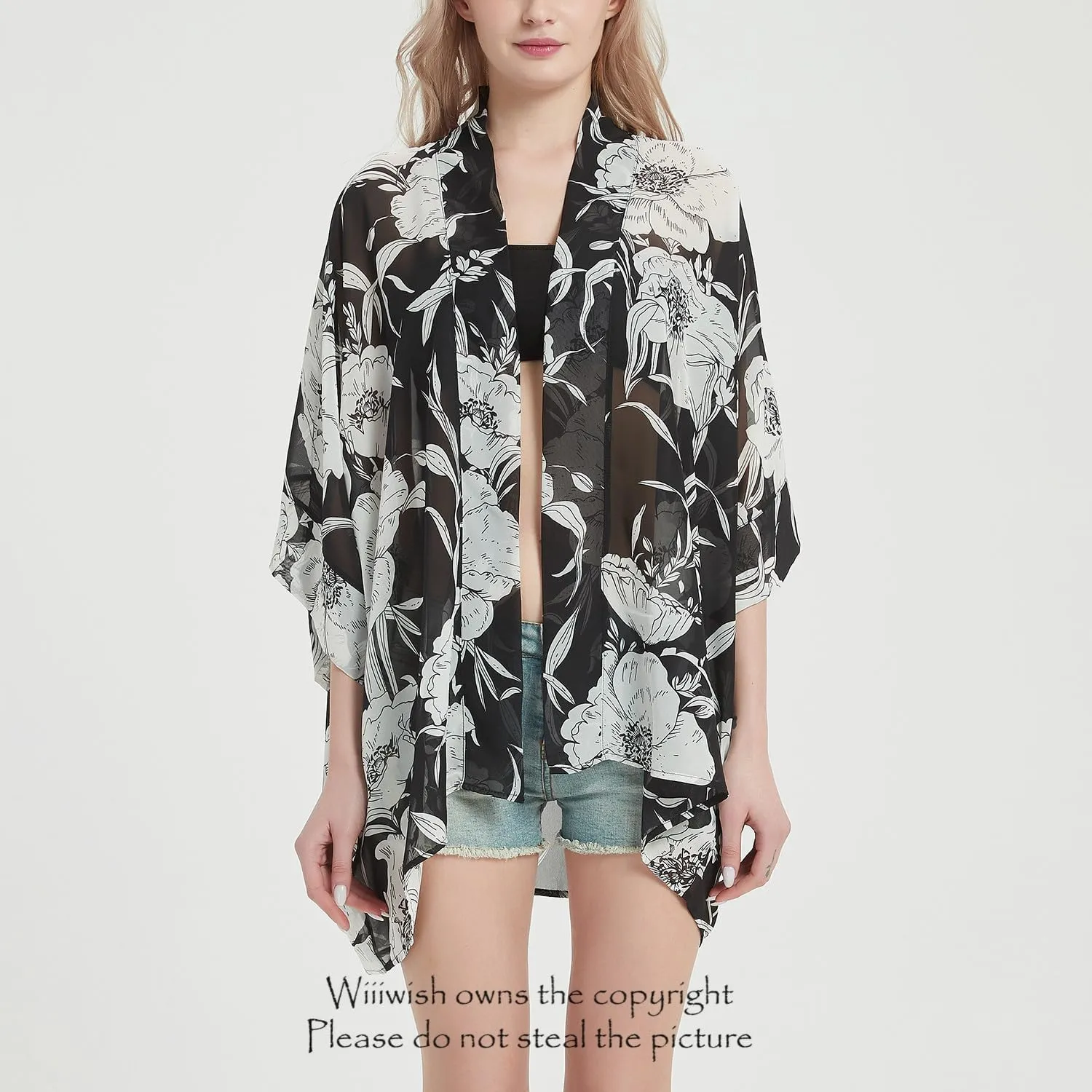 Women's Kimono Cardigans Camouflage Sheer Chiffon Blouse Boho Wrap Casual Coverup Loose Tops