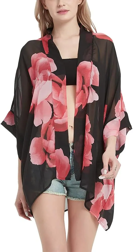 Women's Kimono Cardigans Camouflage Sheer Chiffon Blouse Boho Wrap Casual Coverup Loose Tops