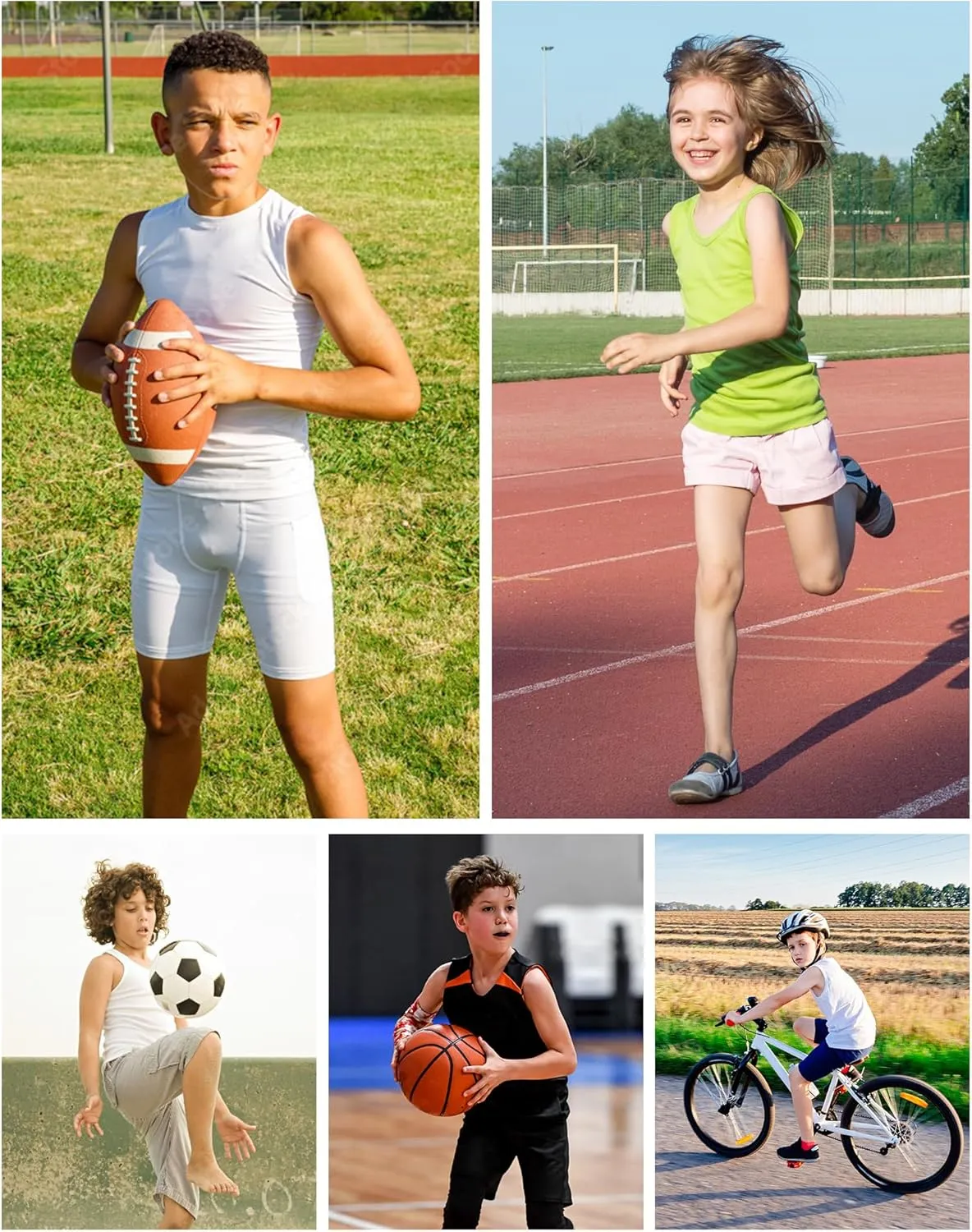 Youth Sleeveless Compression Shirt Boys Athletic Tank Tops Kids Basketball Football Undershirt