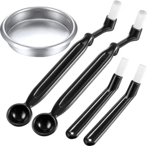 Zhehao Coffee Machine Brush Cleaner 4 Pieces Coffee Machine Brush with Spoon and 1 Piece 58 mm Stainless Steel Back Flush Insert Metal Blind Filter
